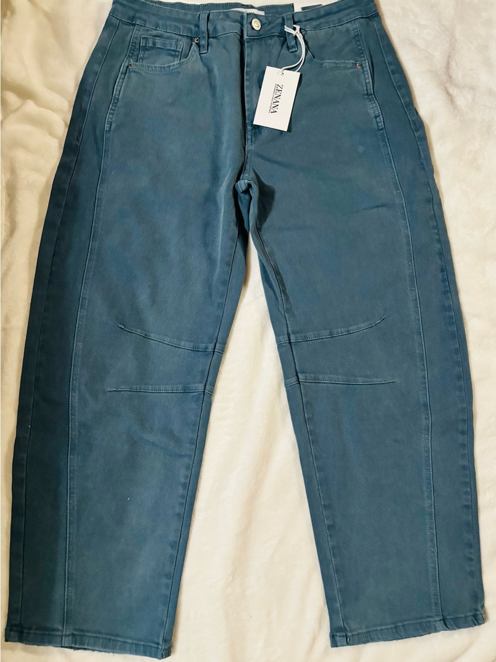Zenana Outfitters Teal Blue High-Rise Barrel Jeans